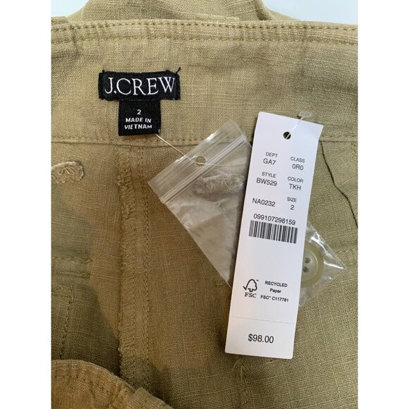 J.Crew Womens Linen Blend Utility Pants Size 2 Khaki Green New With Tags - Picture 5 of 5